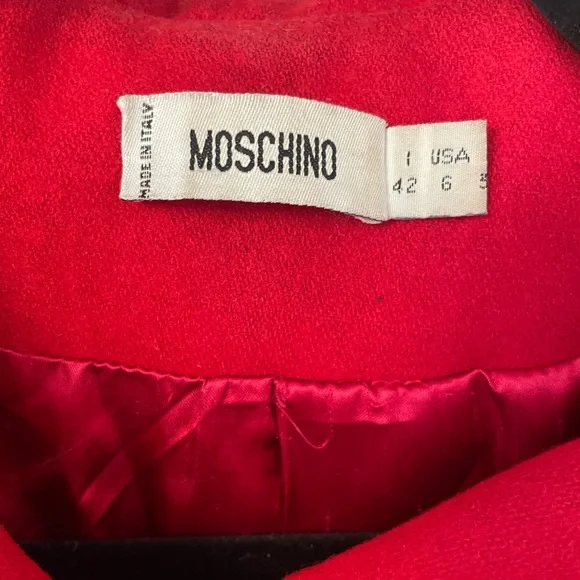 Vintage Moschino Red Wool Coat With Roses Rare Y2K